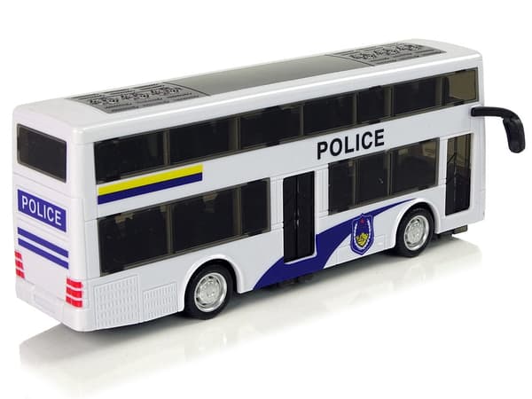 Poliisin kaksikerroksinen leikkibussi 23 cm valolla/äänellä ja pull-back-toiminnolla, 3+