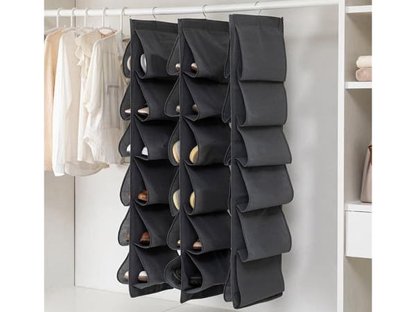 Hængende skoholder til garderobe 12 lommer 115x32 cm sort