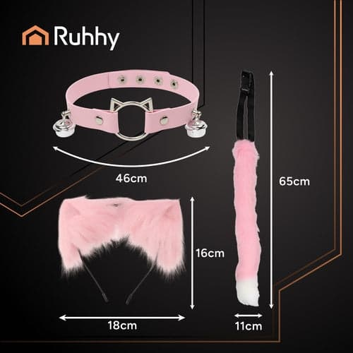 Barnkostym katt/räv 3-delar rosa polyester för maskerad och kalas