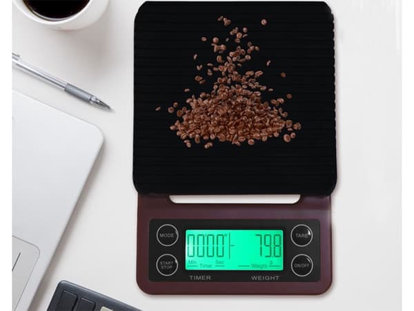 Elektronisk kaffevåg med timer 0,1 g 0–5 kg brun inkl AA