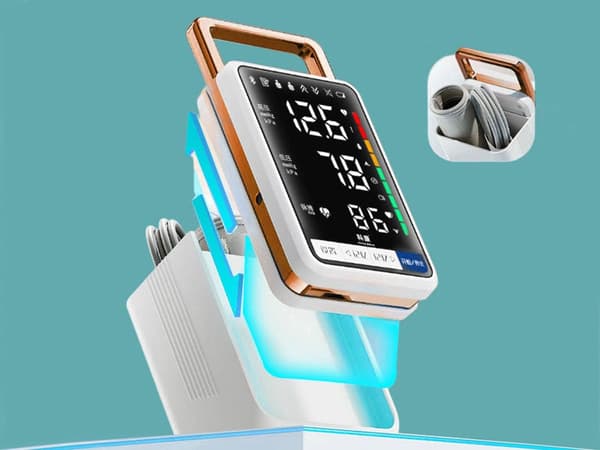 Blodtryksmåler til overarm genopladelig LCD stemmeguide 22–32 cm