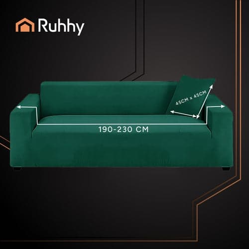 Sofabetræk hjørnesofa elastisk velour grøn 190-230 cm + 1 pudebetræk