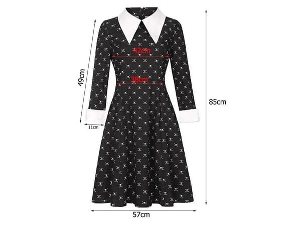 Wednesday Addams kjole børnekostume sort/hvid 135–145 cm polyester