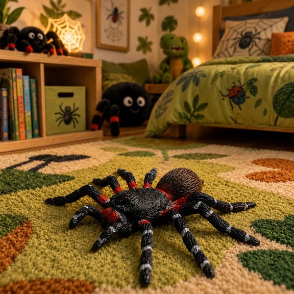Spindelfigur tarantula i TPR-gummi 9x10 cm svart/röd