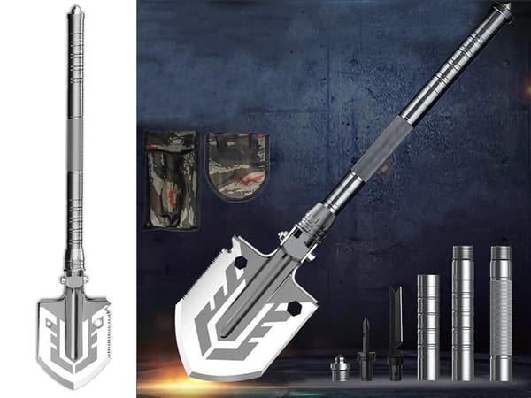 Multifunktionel spade med sav og økse stål/aluminium 67 cm med hylster