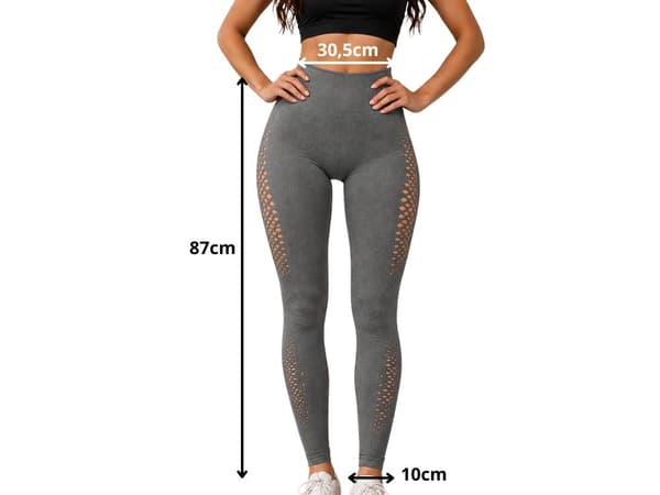 Træningsleggings dame høj talje push-up grå L/XL polyester/spandex