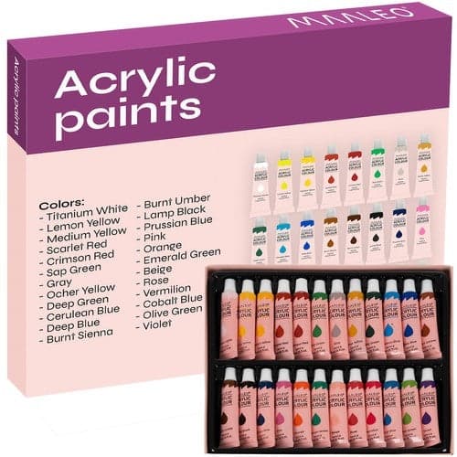 Akrylfärger set 24x12 ml tuber, luktfri och giftfri