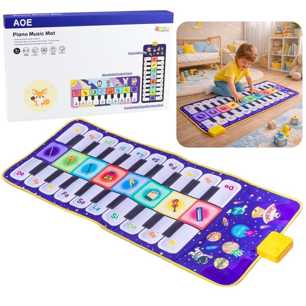 Musikmåtte dansemåtte piano rumtema 120x48 cm 20 knapper 8 instrumenter