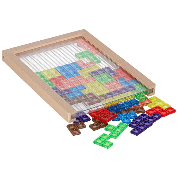 Logikspel med block 42 delar i trä/plast med spelbräde 24x18 cm