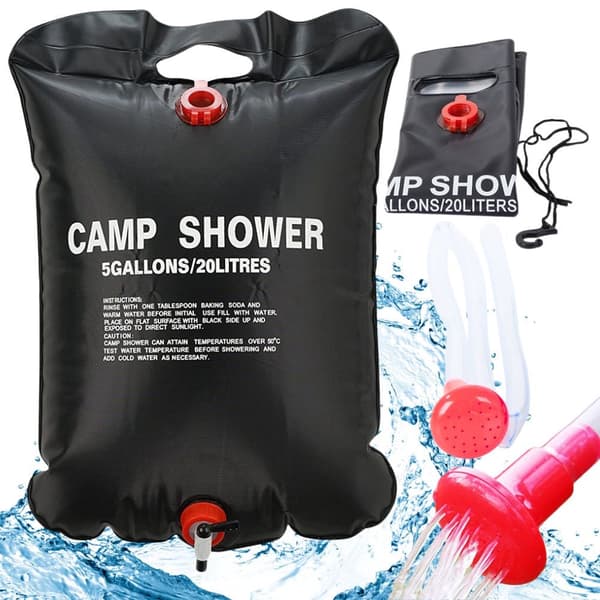 Solardusch campingdusch 20 L PVC svart med termometer och slang