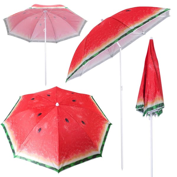 Strandparasol 150 cm UV-skydd justerbar höjd fällbar vattenmelon