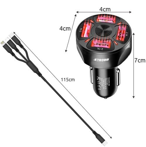 Billader 4x USB QC 3.0 3A 12-32V inkl 3-i-1 kabel