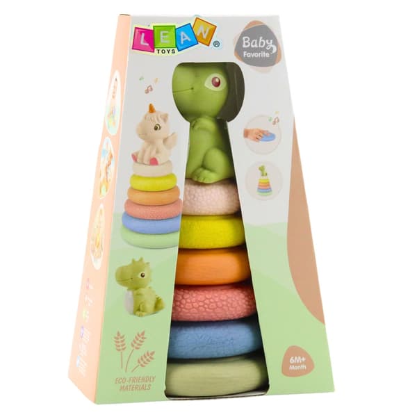Sensorisk stapelpyramid i ECO-gummi med dinosaurie 7 delar 6+ mån