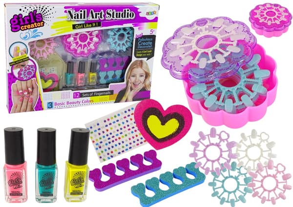 Nagelkonstset för barn 5+ med 3 vattenbaserade nagellack & 12 mallar