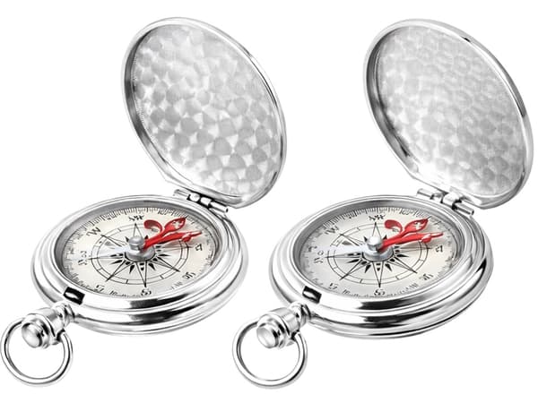 Fickkompass i metall silver 360° skala med låsbart lock 6 cm