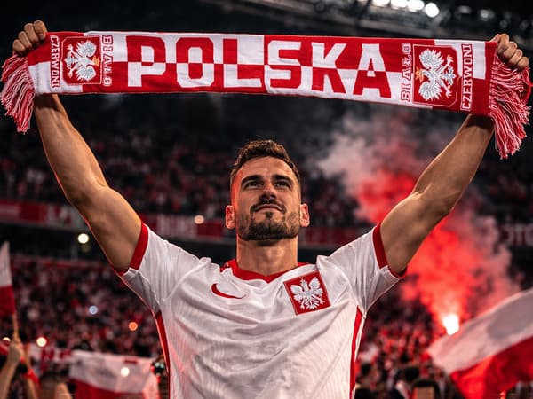 Supporterscarf fodbold Polska hvid/rød 150x18 cm polyester