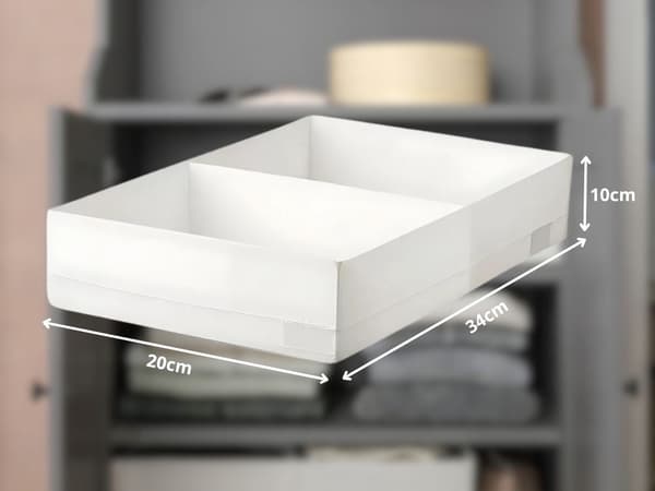 Skuffeorganisator tekstil 2 rum 20x34x10 cm foldbar hvid