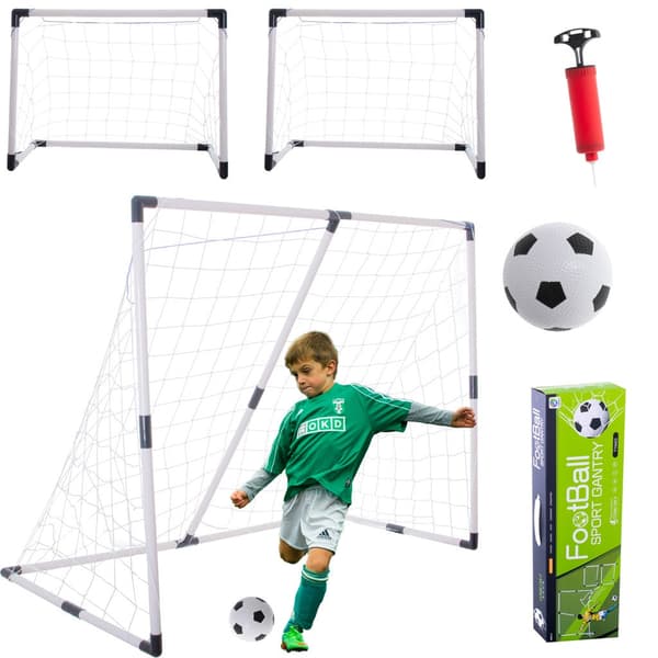 Fotbollsmål 2-i-1 för barn 1 stort/2 små med boll och pump