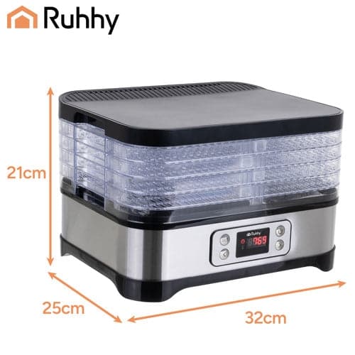 Svampe- og frugttørrer 10L 5 bakker 35-70°C timer 24h LCD rustfri