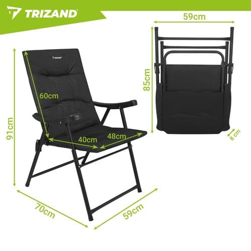 Fällbara campingstolar 2-pack hög rygg armstöd 100 kg/st
