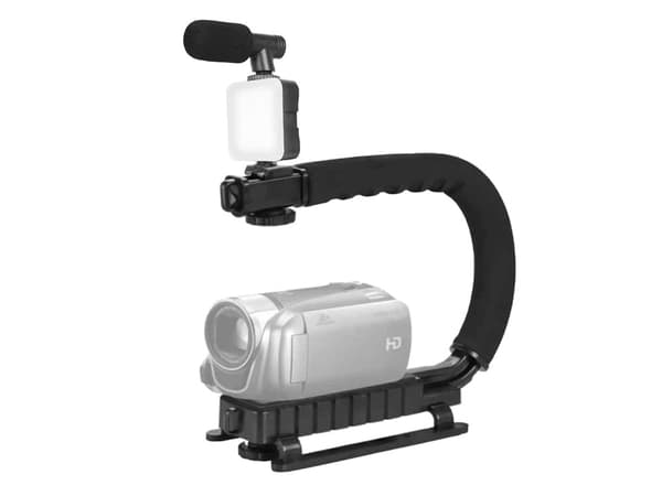 Vlog-kit til smartphone stativ mikrofon LED-lampe Bluetooth-fjern sort