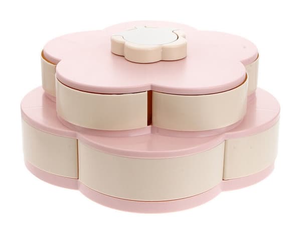 Snacksbehållare 10 fack med roterande lock & mobilställ rosa 27 cm