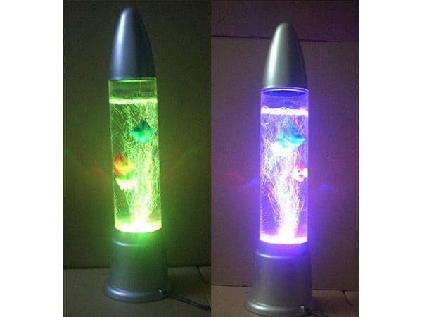 Fiskelampe bordlampe med vand farveskiftende lys 50 cm sølv