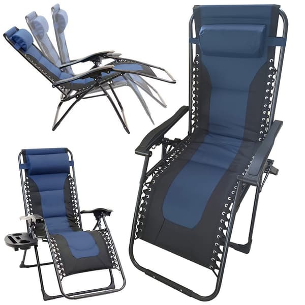 Gravitationsstol Zero Gravity foldbar med sidebord marineblå/sort