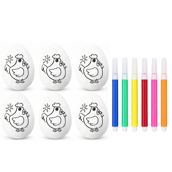 Polystyrenägg pysselset 6-pack med färgmarkörer för barn