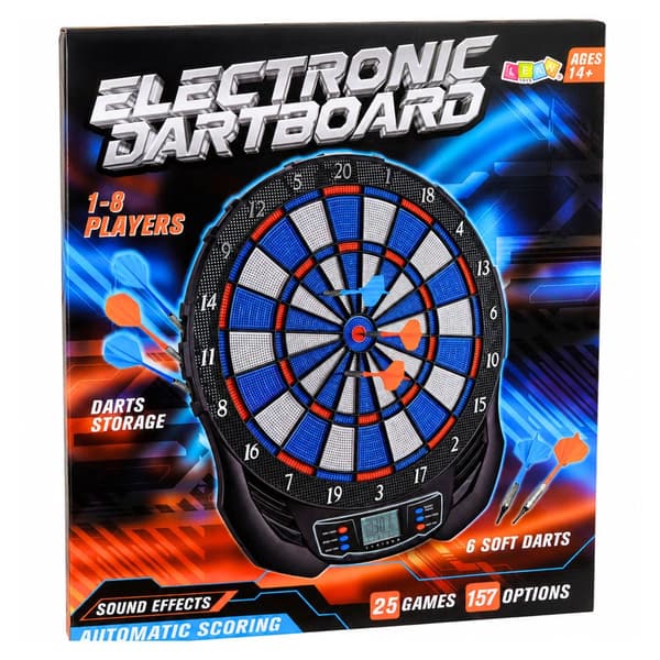 Elektronisk dartskive med LCD, 25 spil/176 varianter, 12 pile