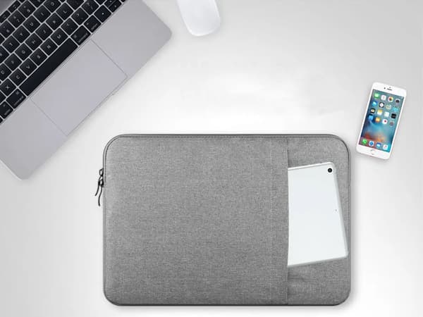 Laptop-etui 15,6 tommer polstret med sidelomme, grå 40x30 cm