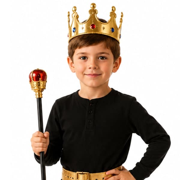 Kongeligt sæt til børn krone och scepter guld 26 cm/47 cm plast/stoff