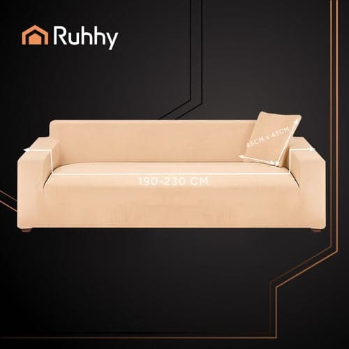Sofföverdrag hörnsoffa sammet beige 190-230 cm inkl. 1 kuddfodral