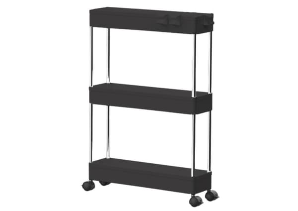 Rullehylde 3-plan med låsbare hjul og kroge 40x22x76 cm sort