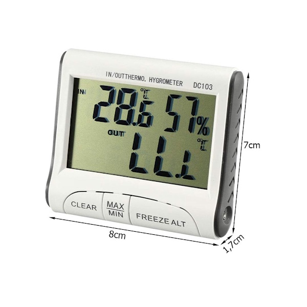 Väderstation termometer/hygrometer med extern sensor, inne/ute, vit