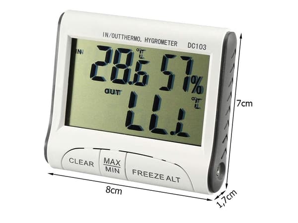 Vejrstation termometer/hygrometer med ekstern sensor, inde/ude, hvid
