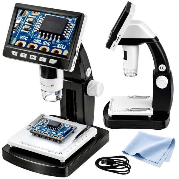 Digitaalinen mikroskooppi 1000x 4,3" IPS LCD:llä, USB-C, Windows/Mac