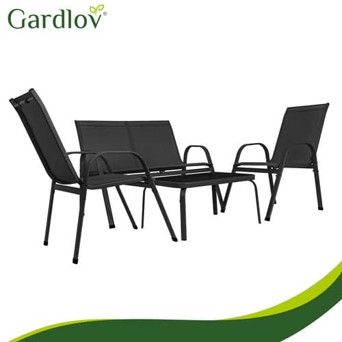 Trädgårdsmöbelset 4 delar 4-sits soffa 2 fåtöljer bord glas/stål