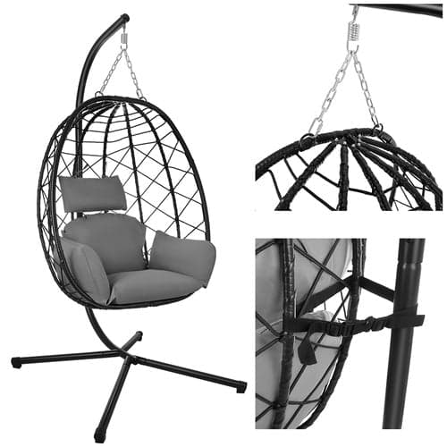 Hängstol cocoon med stativ och kuddar 150 kg svart/grå 194 cm