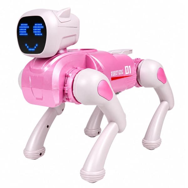 Interaktiv AI-robothund rosa med fjärrkontroll, röststyrning & app