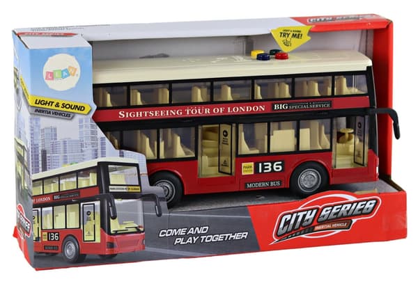 Leksaksbuss dubbeldäckare 26 cm med ljud & ljus friktionsdrift 3+