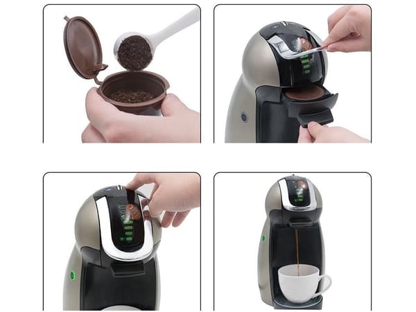 Genanvendelige kaffekapsler 5-pack 9 g med ske/børste til Dolce Gusto