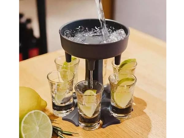 Dryckesdispenser med 6 shotglas 50 ml och hopfällbart stativ plast