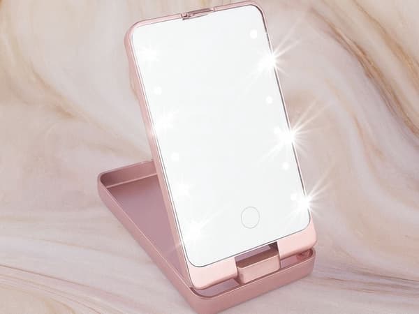 LED-makeupspejl foldbart med belysning 16x9 cm genopladelig blandet farve