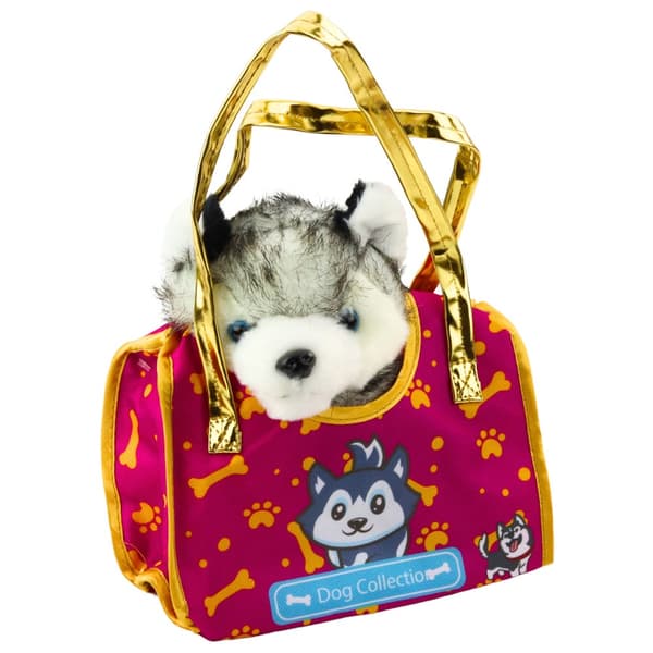 Pehmohusky laukussa husky-kuviolla, valkoinen/harmaa/musta 25 cm