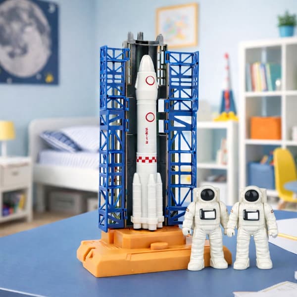Rumlegesæt raket med opsendelsestårn, rumfærge, 2 astronauter