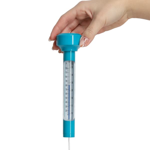 Flytande pooltermometer med snodd, Celsius/Fahrenheit, 19 cm