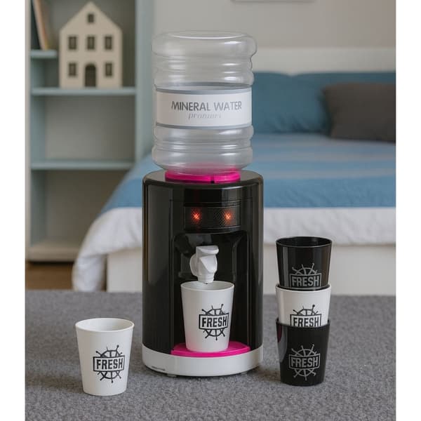 Leksaksvattendispenser med ljus och ljud, 6 koppar, batteridriven