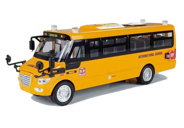 Leksaksbuss skolbuss i metall 23 cm med ljud/ljus och pull-back