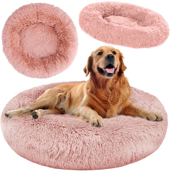 Hundbädd rund plysch 80x15 cm rosa halkfri undersida